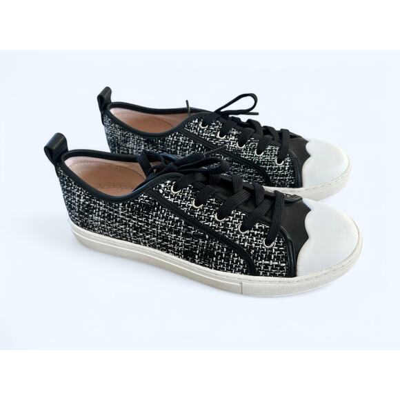 Kate Spade Averly Tweed Scallop Lace up Sneakers Black & White Preppy sz 9 NEW - Picture 7 of 9